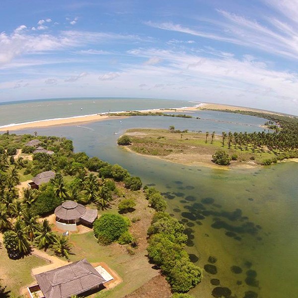 Aerial view of the lagoon and coastal sandbar at Kalpitiya, Sri Lanka