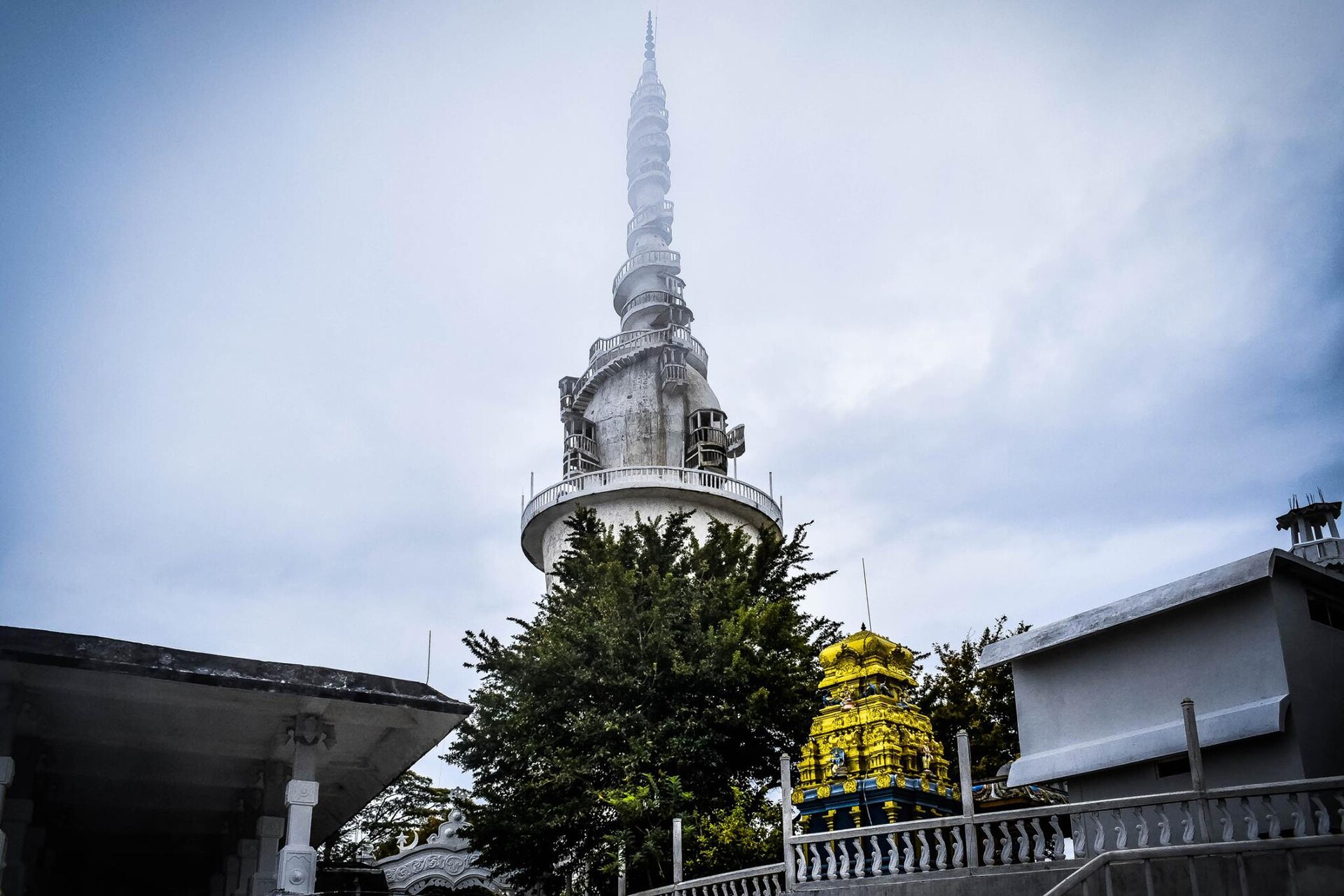 Ambuluwawa Tower with its spiral staircase above Gampola