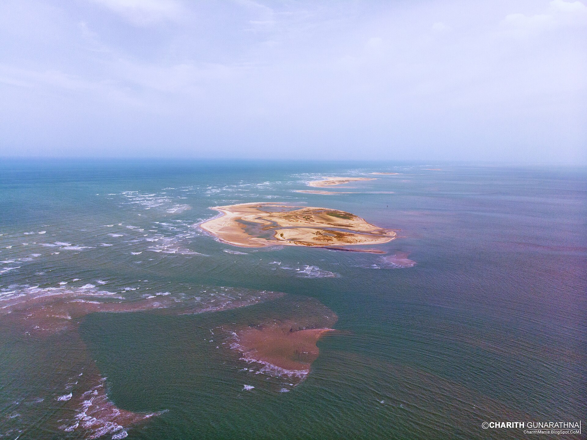 Aerial view of Adam's Bridge sandbanks off Mannar, Sri Lanka